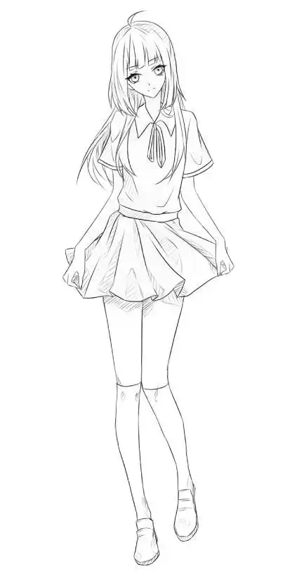 服校服简笔画制服女孩简笔画可爱动漫女孩校服简笔画图片漂亮的卡通人