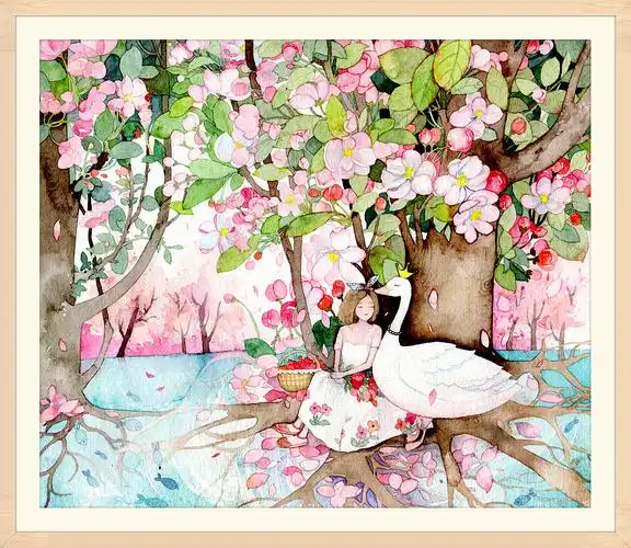 意境插图水彩唯美花朵小说书籍封面插画少女风格插画包装设计插图