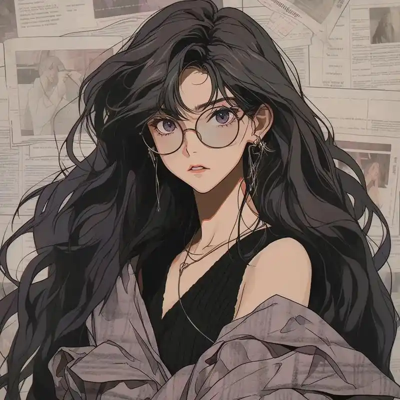 旧漫头像 | 黑色系眼镜御姐 | 港风.#旧漫头像 #动漫女 - 抖音