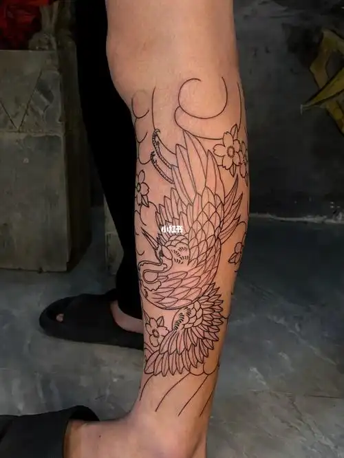 湛江纹身店  #湛江纹身师  #仙鹤纹身  #小腿纹身  #包小腿纹身