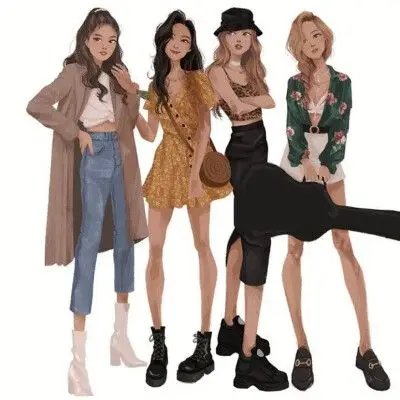 手绘风插画blackpink背景图,头像你能猜出你家闺女吗嘻嘻 cr见水印