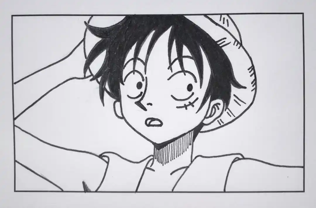 黑白手绘海贼王路飞