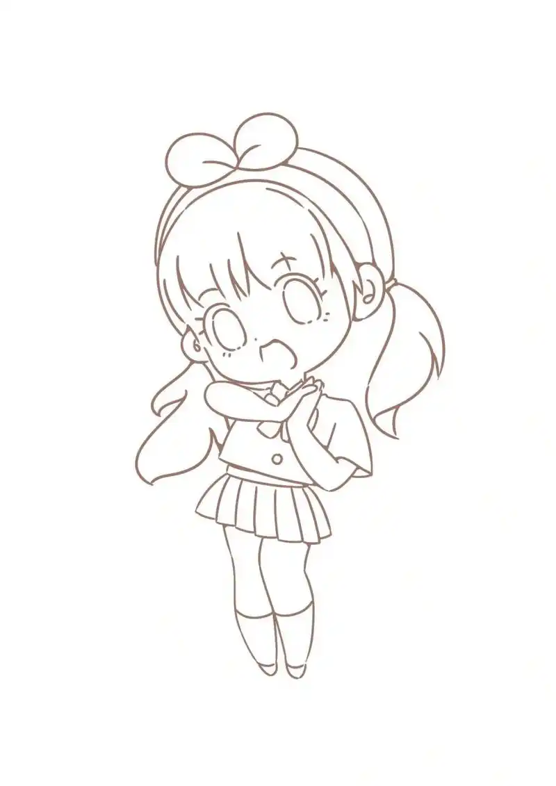 绘画教程|五步画一个q版制服少女～ step 1.绘制草稿.