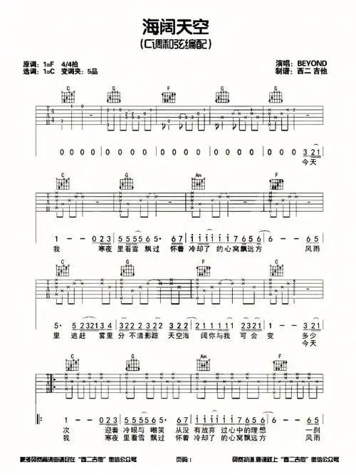 海阔天空beyond吉他谱