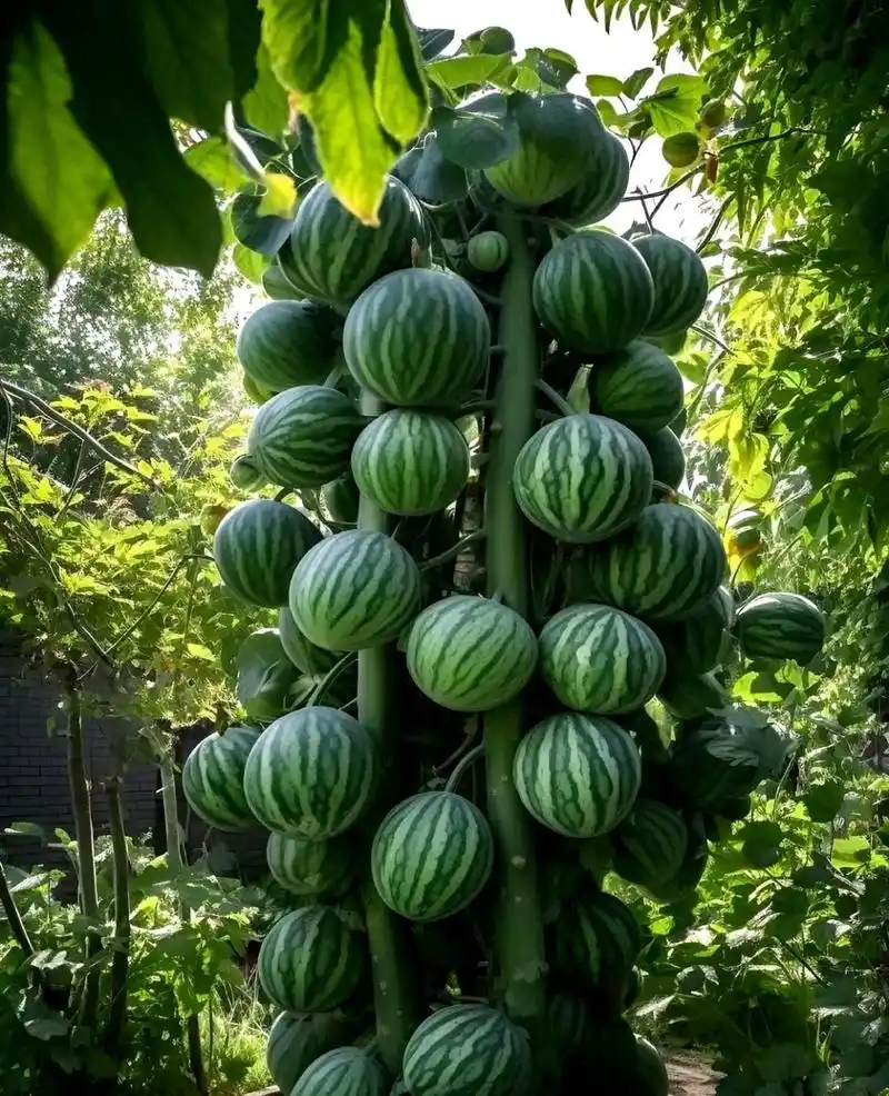 西瓜居然长在树上,实在是太不可思议了.