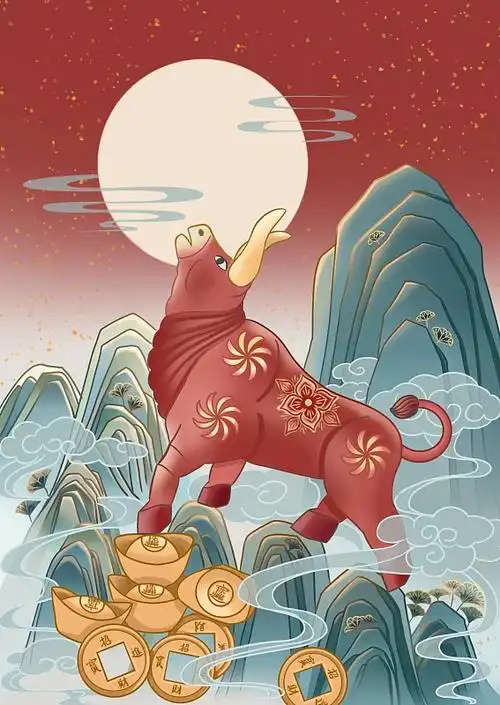 牛气冲天红色背景图片下载