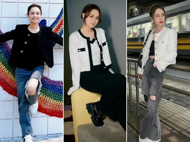 比如小骨架圆身,头肩比一般的阿娇,比起贴肤软塌的衣服(上),更适合穿