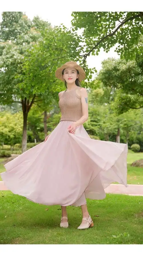 【跳舞穿的半身大摆长裙】春秋雪纺跳舞裙两面穿双色里外大摆8米舞蹈