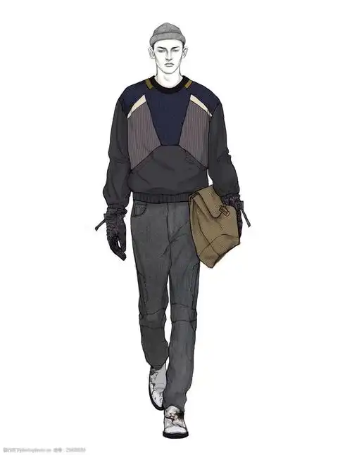 关键词:时尚休闲服深色上衣男装效果图 服装设计 男装 男装效果图 深