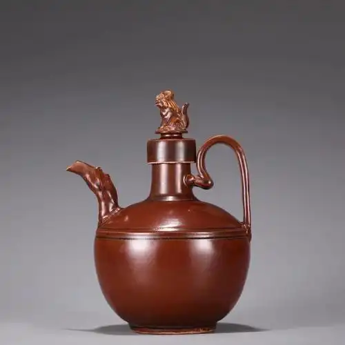 定窑紫金釉狗头壶