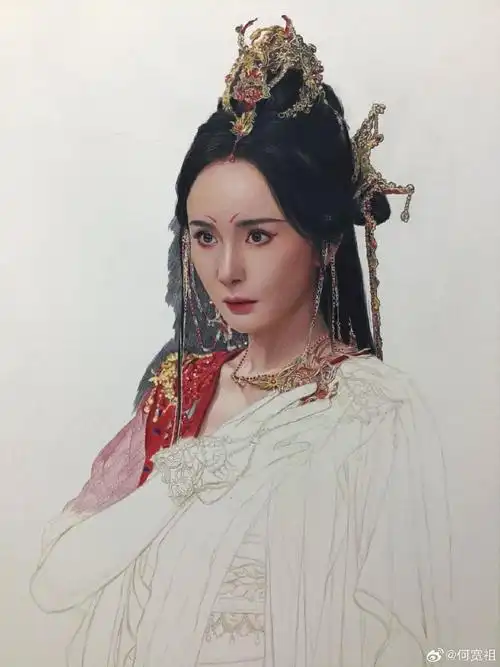 狐妖小红娘月红篇##杨幂##杨幂涂山红红##手绘彩铅画##绘画过程