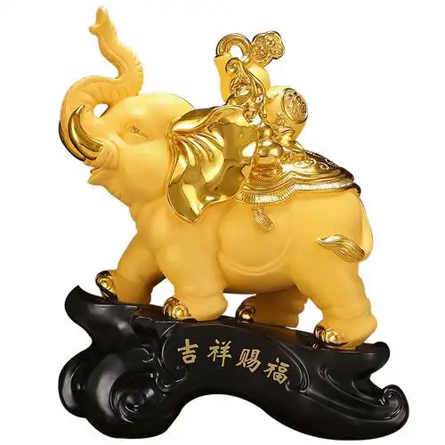 金色吉祥大象摆件一对轻奢白菜葫芦客厅玄关摆件