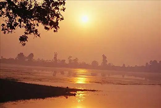 柬埔寨,吴哥窟,日出,皇家浴池