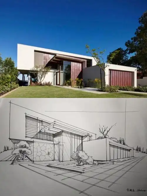 建筑手绘两点透视从定型到画崩全过程