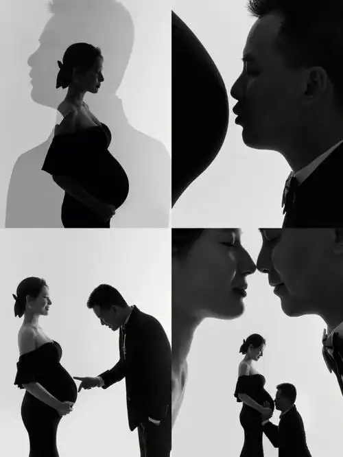 简约黑白剪影双重曝光孕妇照02