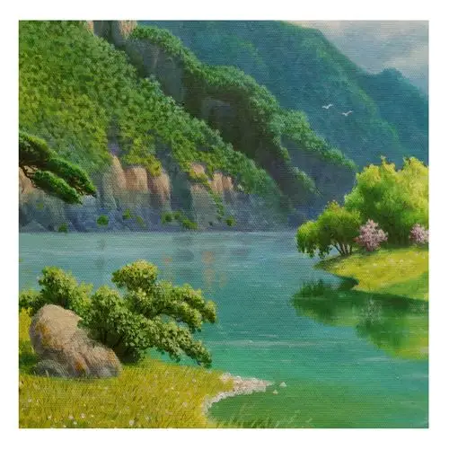 (朝鲜)吴元凡《青山绿水》平壤美术大学 星朝画廊