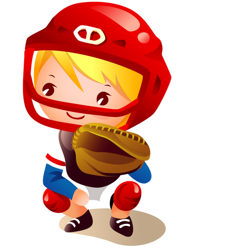 运动可爱卡通棒球运动人物手绘儿童棒球足球插画店面招牌