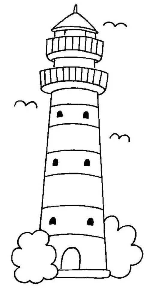 风景简笔画帆船和灯塔的画法海边风景港湾灯塔手绘简笔画-海上的灯塔
