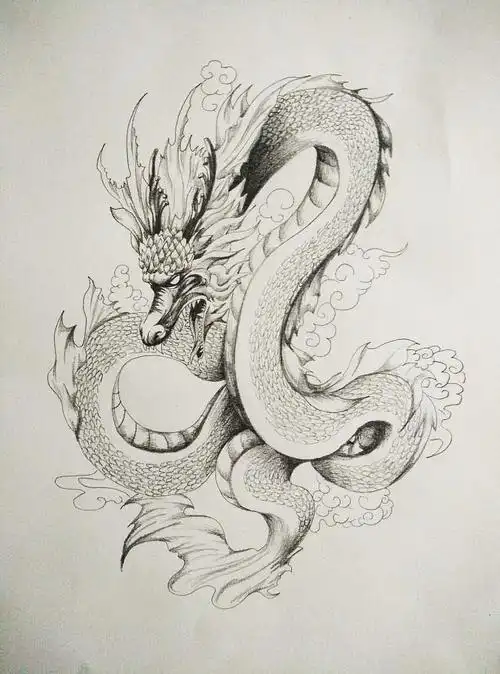 工笔素描龙图