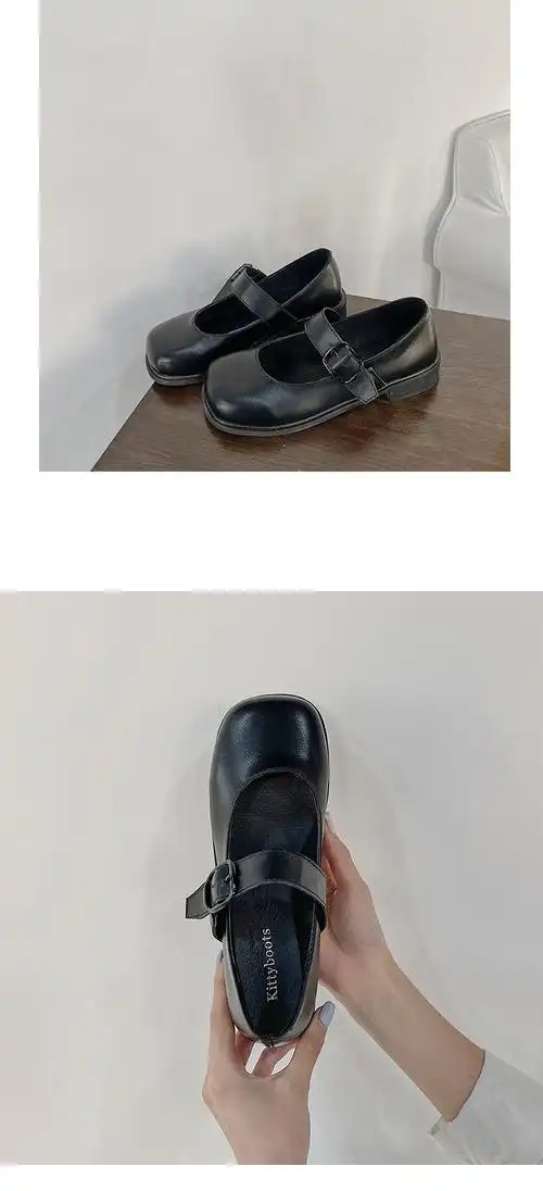 可盐可甜 一字扣方头小皮鞋2020新款复古百搭学院风