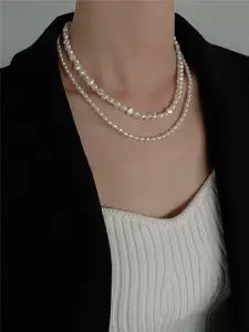 2022新款双层叠戴颈链天然淡水巴洛克珍珠项链女夏轻奢小众锁骨链