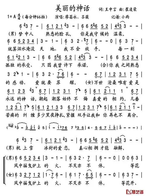 美丽的神话简谱 孙楠演唱