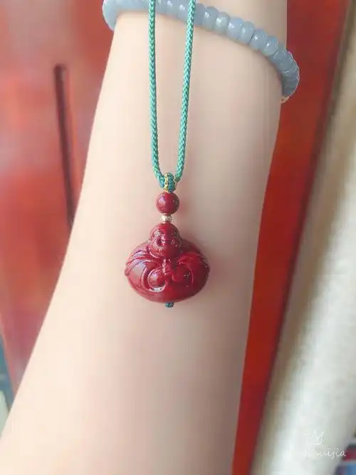 原矿高含量朱砂紫金砂弥勒佛抱抱佛项链毛衣链