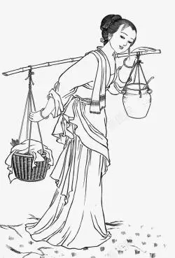 秋收背景秋收挑扁担送饭仕女图高清图片