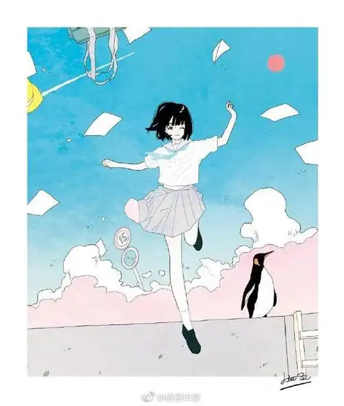 一组蓝色小清新校园的动漫插画~给生活加一抹蓝色