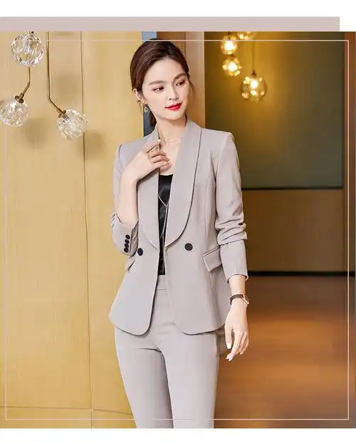 时尚新款职业套装女卡其色西装外套休闲装气质商务经理工作服