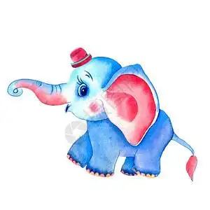 手绘木鱼带气球的水彩大象粉红色耳朵的浪漫深大象可爱的动物金色皇冠
