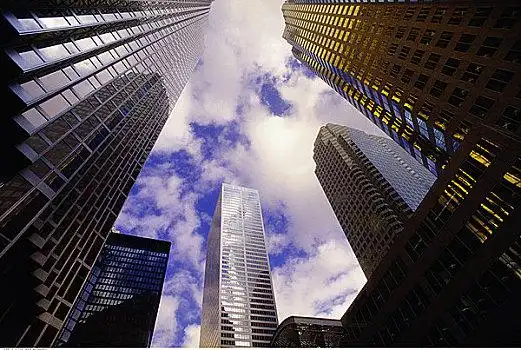 停止,车站摩天大楼,建筑,商务区,波士顿,马萨诸塞仰视,写字楼,天空