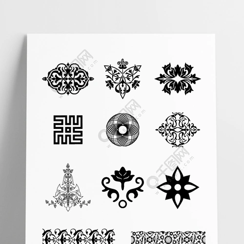 矢量欧式花纹装饰图案复古边框黑白图腾素材