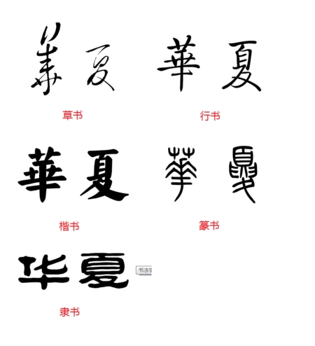 华夏的草书,行书,楷书,篆书,隶书的写法