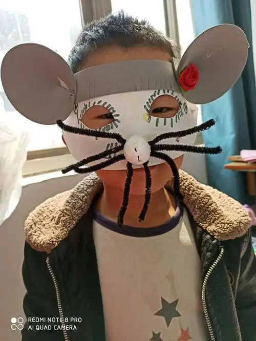 疫情期间停课停学,八公桥镇中心幼儿园中三班手工《老鼠面具》千姿