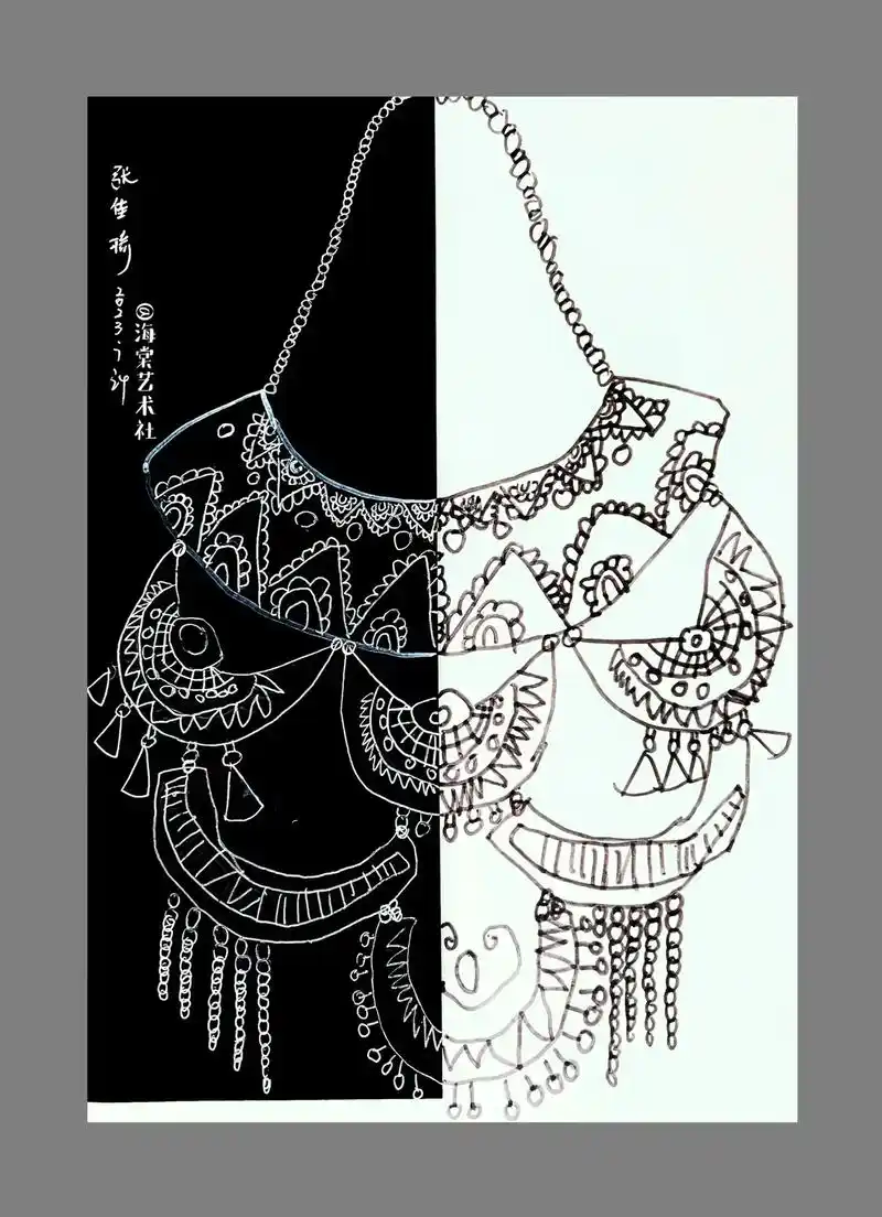 苗族银饰项链#少儿美术教育 #一起学画画 #儿童绘画作品 # - 抖音