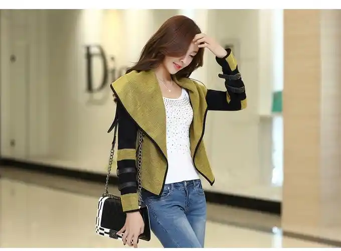 卡卡西2014秋季新款女装韩版修身显瘦百搭开衫大翻领短款小外套b439b