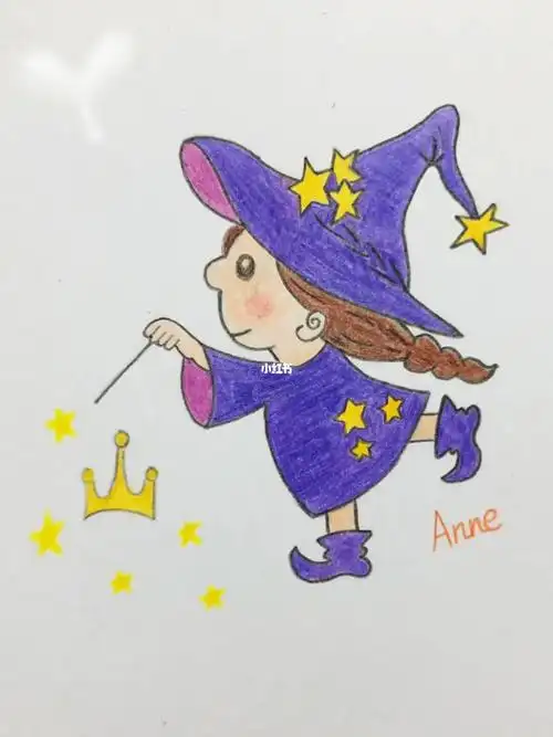魔法师小女孩简笔画彩铅动漫画简单