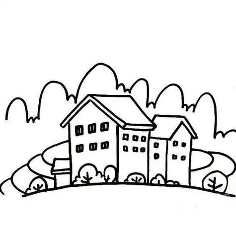 有山有白云有房子有人画一幅简笔画