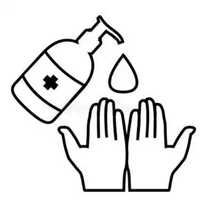 抗菌杀菌卡通洗涤手和乙醇凝胶或抗菌的肥皂消毒杀菌剂一照片