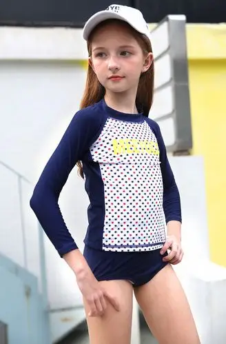 欧美新款中大童星星印花长袖三角裤女童分体泳装三件套装儿童泳衣