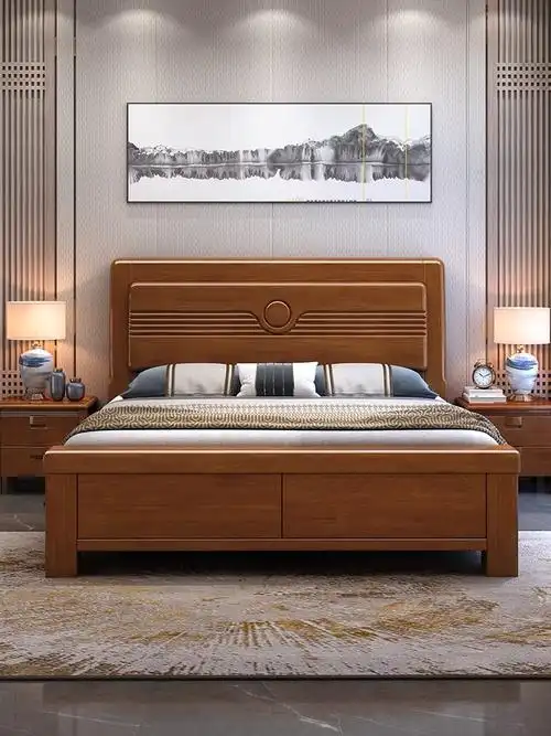 中式实木双人床1.8米主卧1.5m现代简约婚床高箱储物经济型大床架