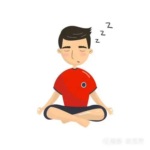 年轻人沉思瑜伽莲花位置, 办公室工作人员放松和睡眠卡通矢量插图