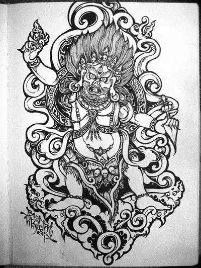 30张黑白大黑天纹身手稿