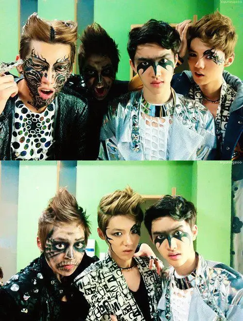 谁有exo的mama mv中xiumin嘶吼时每个人都画黑脸妆的图片?