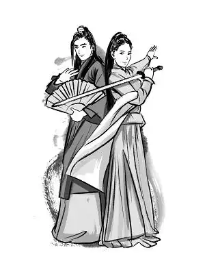 武侠侠客手绘水墨古风人物元素古风男女png素材