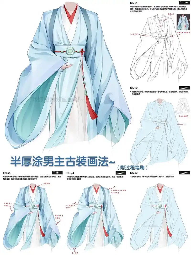 绘画教程‖教你男主古装画法～99使用笔刷:铅笔,平涂,喷枪  - 抖音