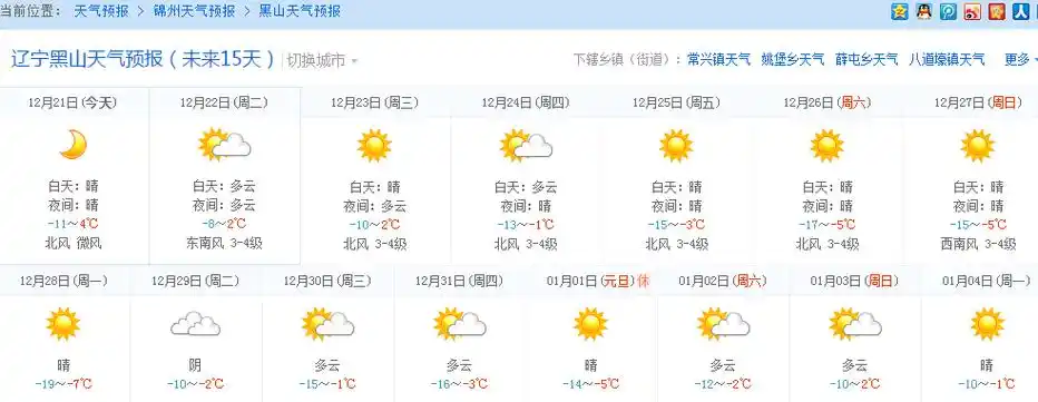 锦州黑山天气2015年12月30日