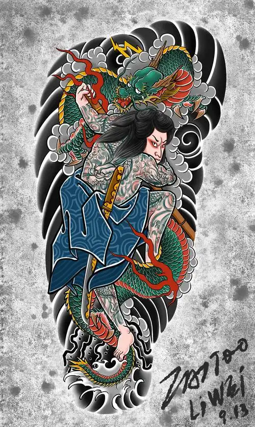 日式花腿纹身手稿|插画|艺术插画|燃烧的小铅笔 - 原创作品 - 站酷