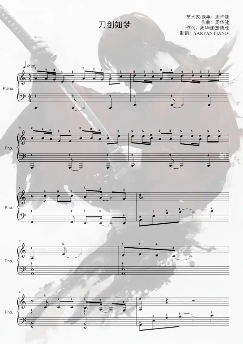 刀剑如梦|附指法.倚天屠龙记主题曲 #钢琴谱 #刀剑如梦 # - 抖音